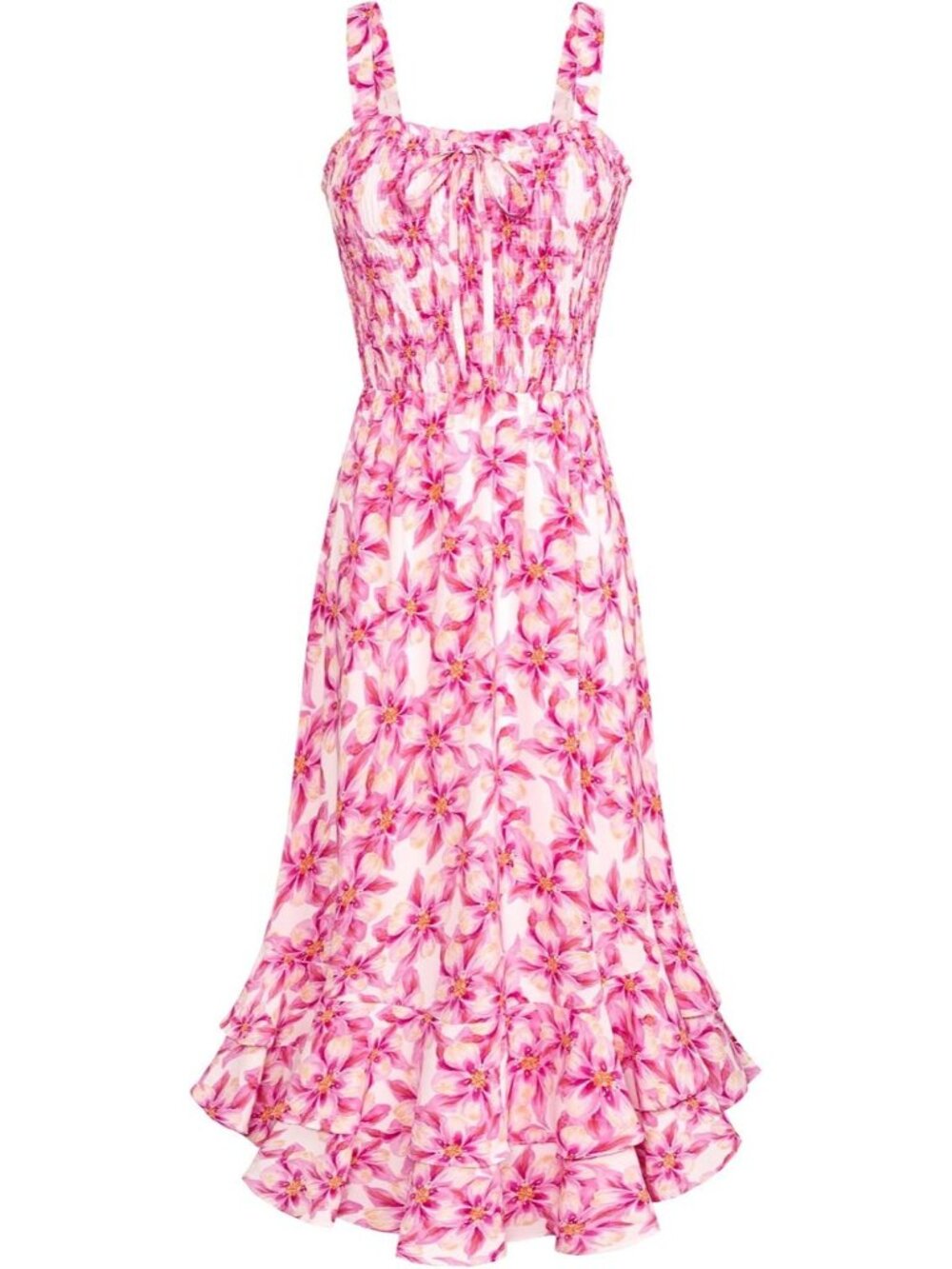 Women's Maxi Dress Pink Yellow Floral Square Neck Sleeveless A LINE Summer Soft
